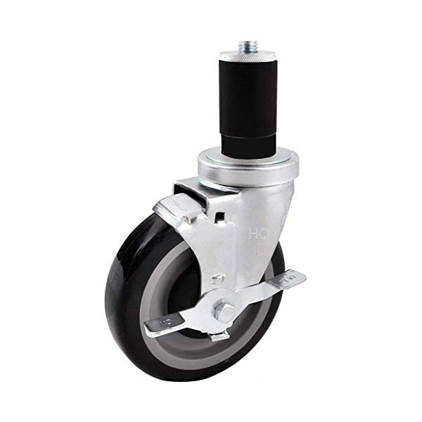 Caster for Work Tables, 5" Polyurethane Wheel, 1-1/2" Expanding Rubbe